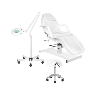 Salona komplekts 4 vienā - procedūru galds - LED lampa, ratiņi - ergonomisks seglu krēsls