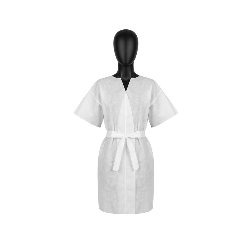 Disposable short-sleeved bathrobe – white, 10 pcs