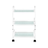 Kosmetikbord type 1014 Giovanni – apparatbord med 3 glashylder og hjul, hvid