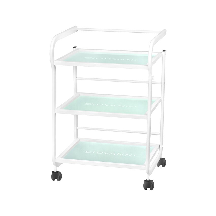Cosmetic table type 1013 Giovanni – device trolley with 3 glass shelves and wheels, white